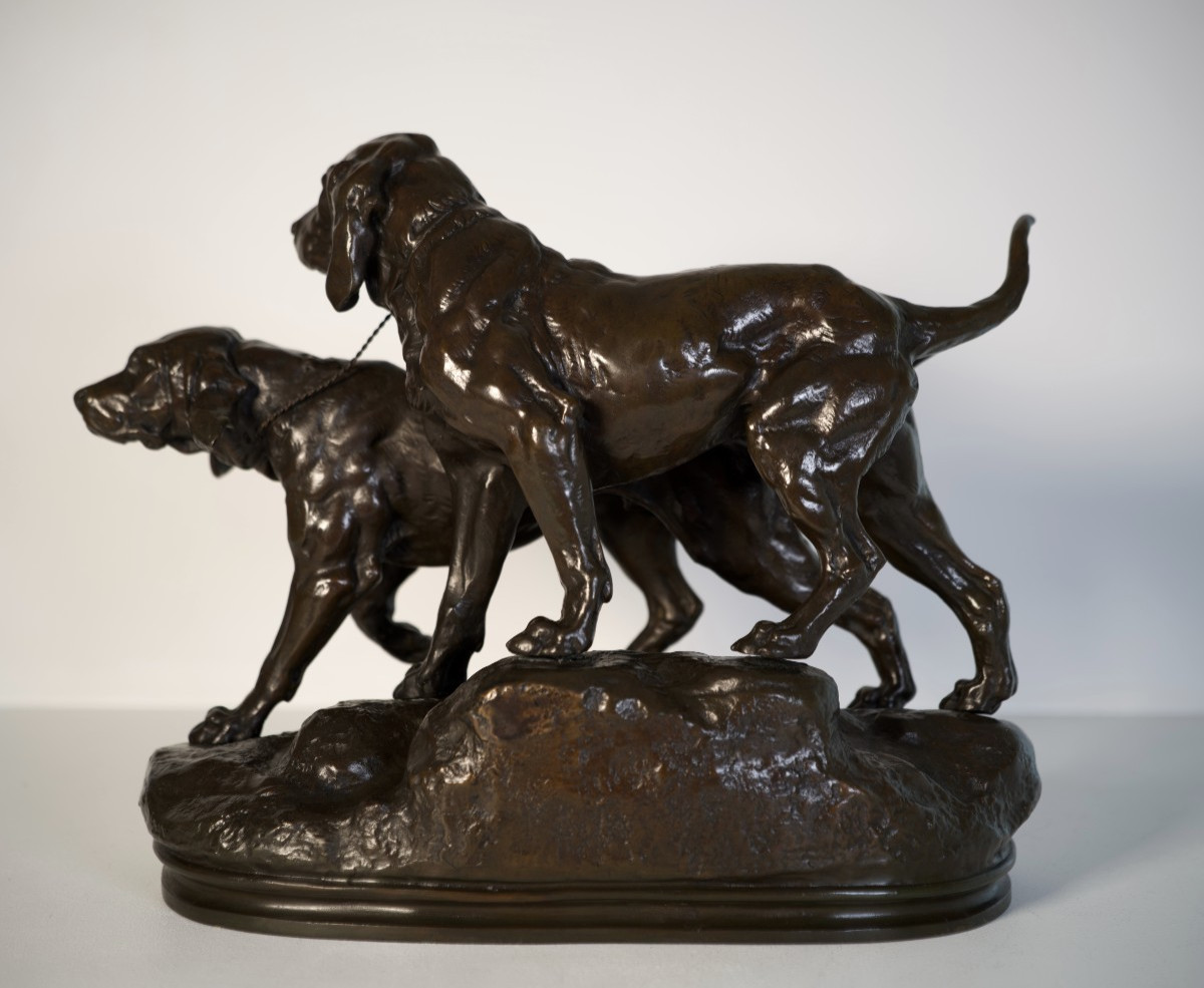 Deux chiens de chasse - Bronze de Charles Valton (18451-1918)-photo-3