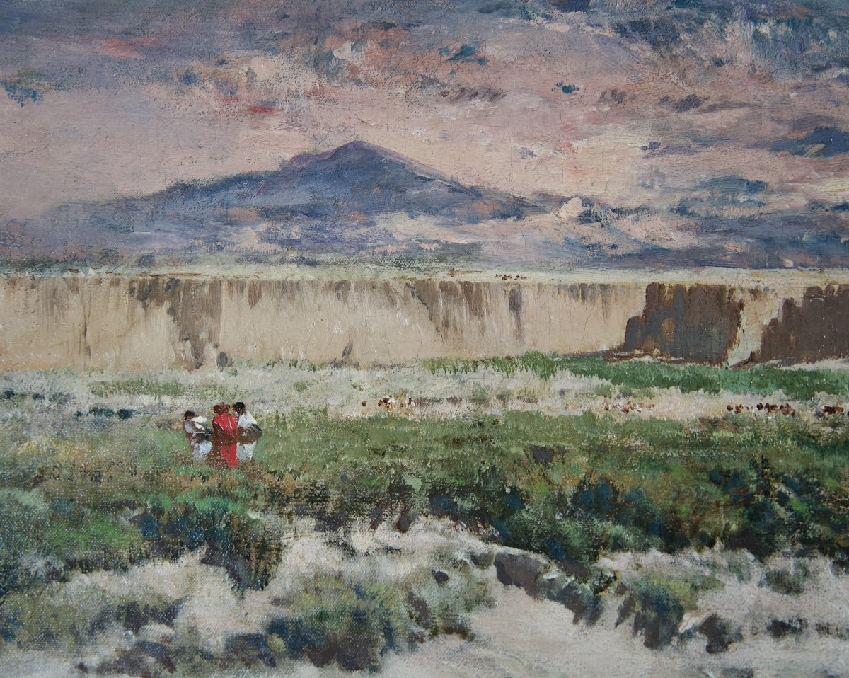Au bord de l'Oued, Algérie - Tableau orientaliste de Victor Huguet (1835-1902)-photo-4