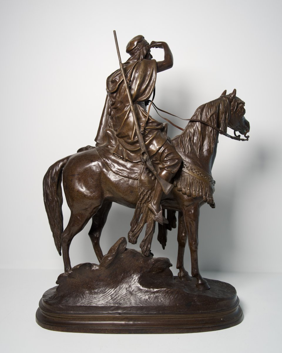 Arabian Horseman - Orientalist Bronze Sculpture Based On A Work By Ferdinand Pautrot (1832–1874)-photo-2