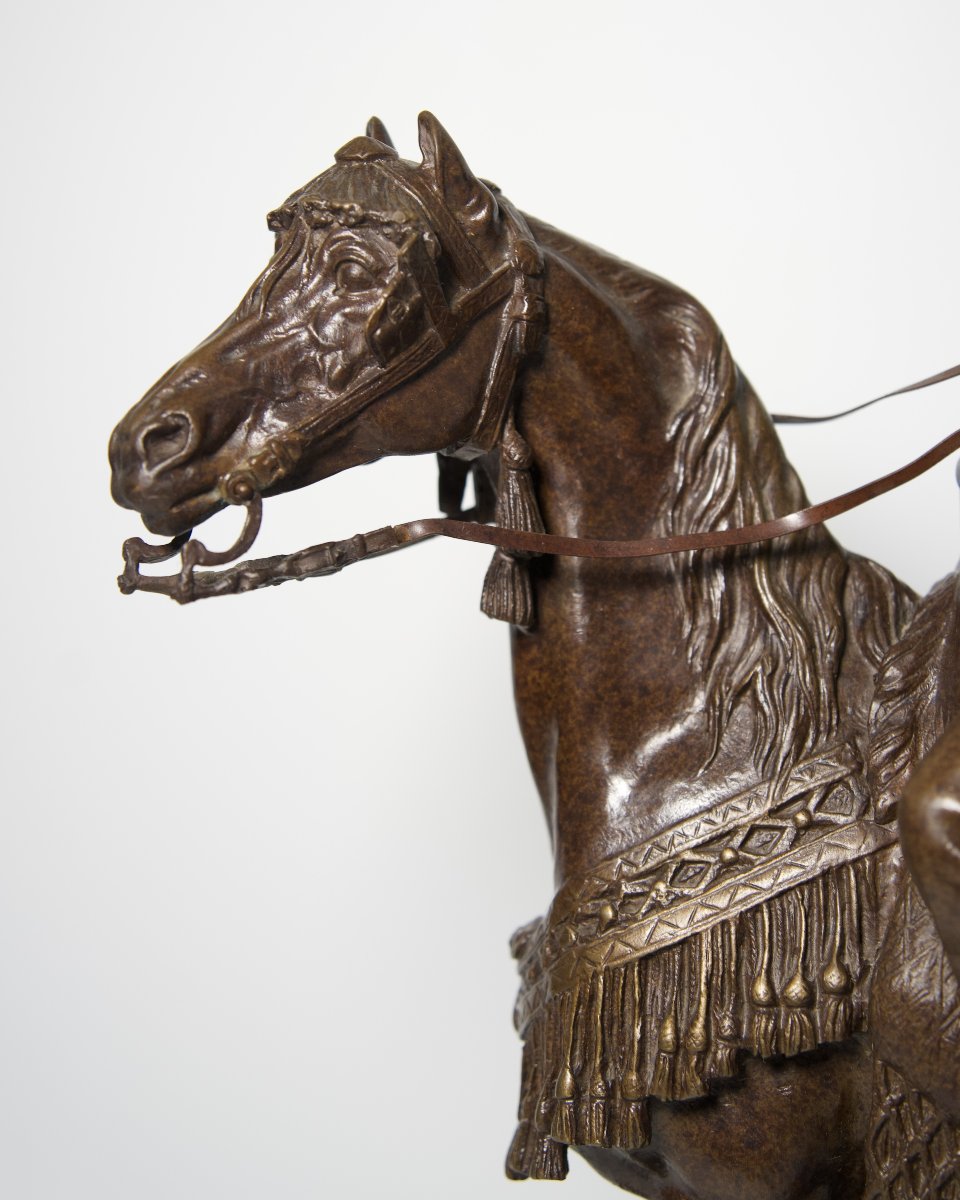 Arabian Horseman - Orientalist Bronze Sculpture Based On A Work By Ferdinand Pautrot (1832–1874)-photo-3