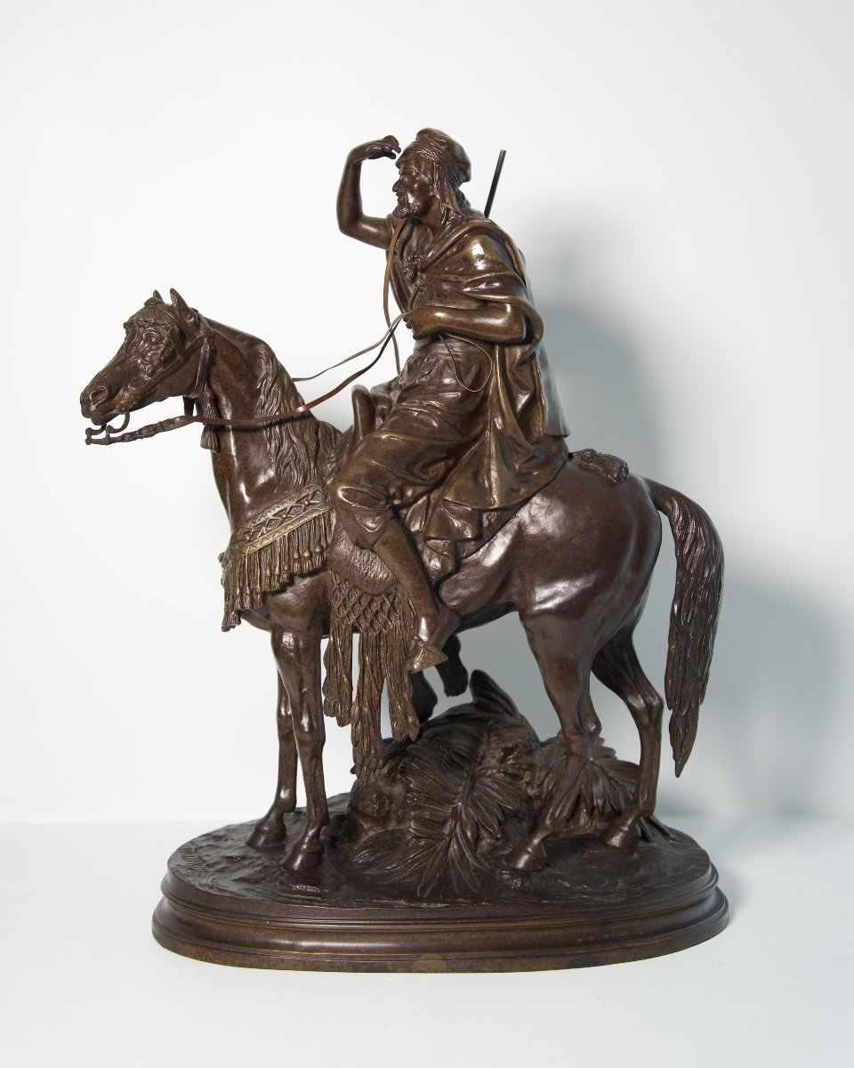 Arabian Horseman - Orientalist Bronze Sculpture Based On A Work By Ferdinand Pautrot (1832–1874)