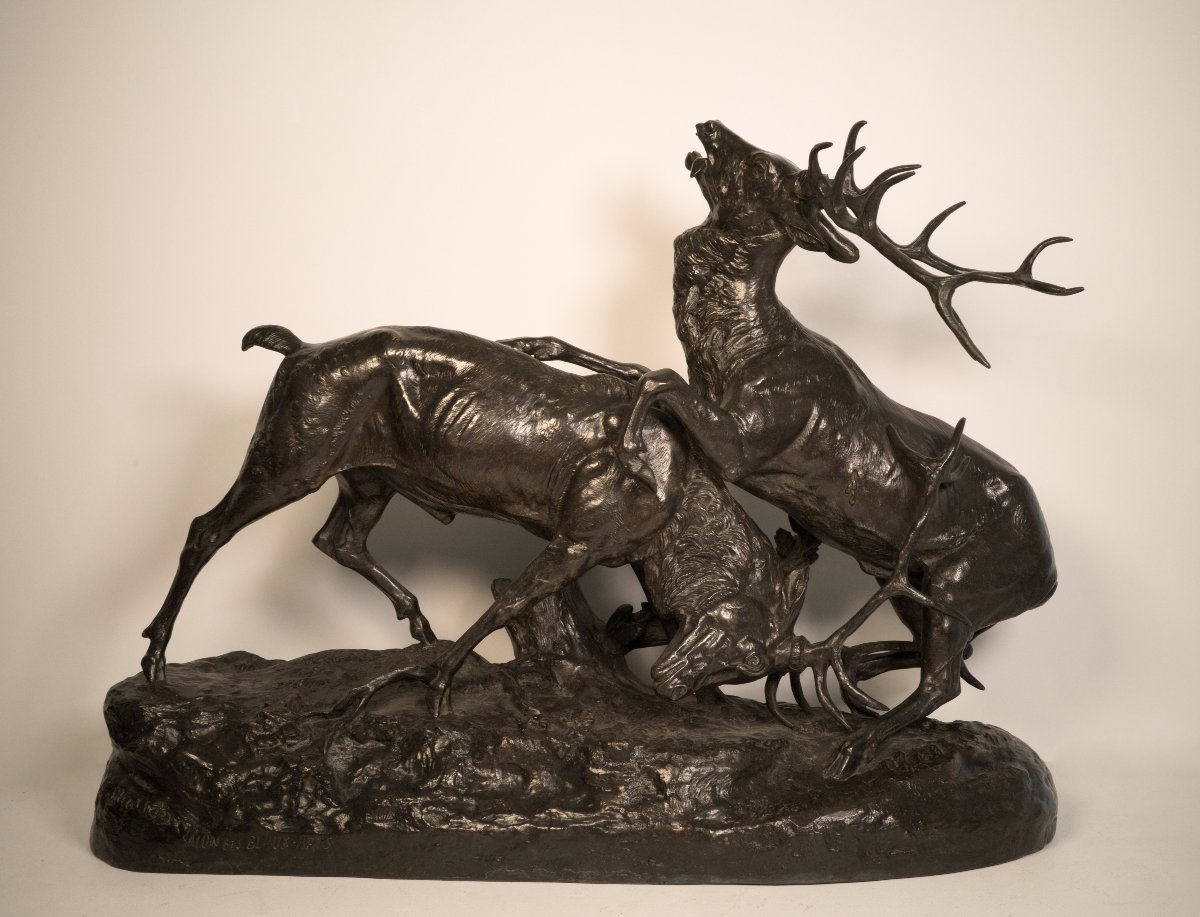 Combat de cerfs - Sculpture en bronze de Clovis-Edmond Masson (1838-1913)-photo-2
