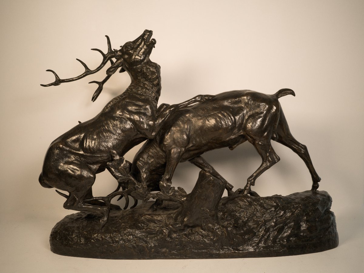 Combat de cerfs - Sculpture en bronze de Clovis-Edmond Masson (1838-1913)-photo-3