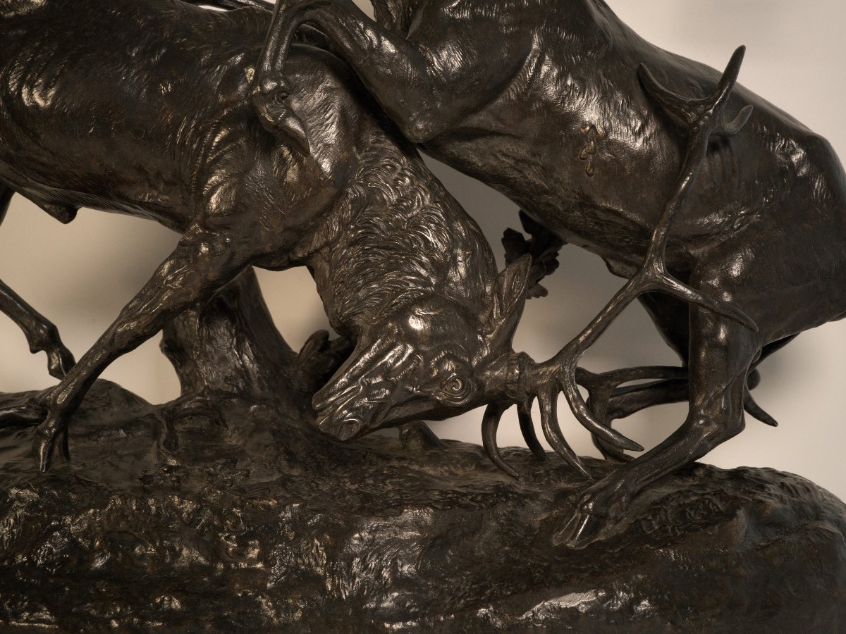 Combat de cerfs - Sculpture en bronze de Clovis-Edmond Masson (1838-1913)-photo-4