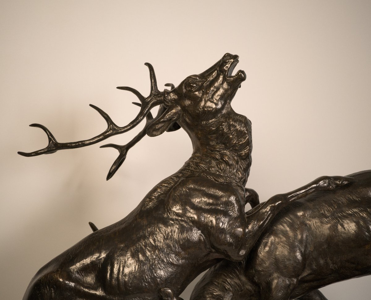 Combat de cerfs - Sculpture en bronze de Clovis-Edmond Masson (1838-1913)-photo-1
