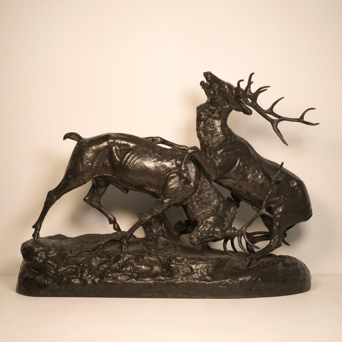 Combat de cerfs - Sculpture en bronze de Clovis-Edmond Masson (1838-1913)
