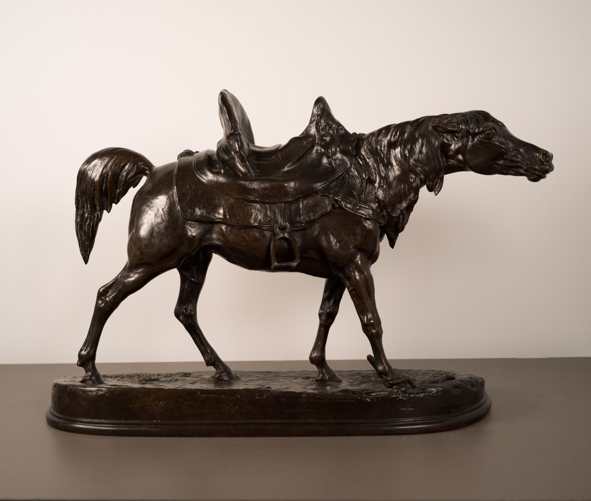 Cheval de Spahi au piquet - Sculpture en bronze de Pierre-Jules Mêne (1810-1879)-photo-2