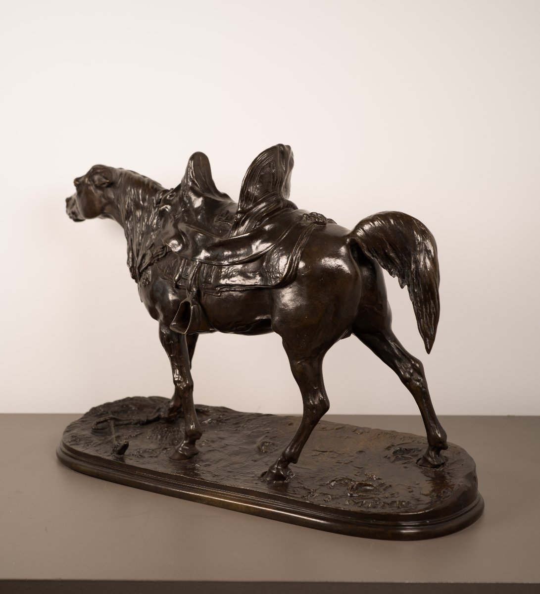 Cheval de Spahi au piquet - Sculpture en bronze de Pierre-Jules Mêne (1810-1879)-photo-3