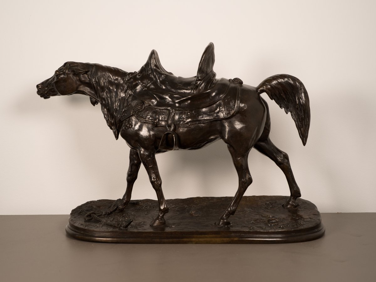 Cheval de Spahi au piquet - Sculpture en bronze de Pierre-Jules Mêne (1810-1879)