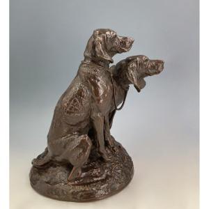 Chiens limiers assis - Bronze de Emmanuel Frémiet (1824 - 1910)