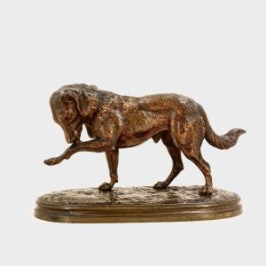 Dog Licking His Paw - Bronze By Victor Chemin (1825 - 1901)