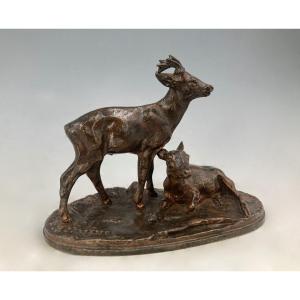 Groupe de chevreuils n°2 - Bronze de Pierre-jules Mêne (1810 - 1879)