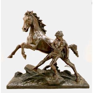 Wild Horse Or Horse Breaking - Bronze By Edouard Drouot (1859 - 1945)