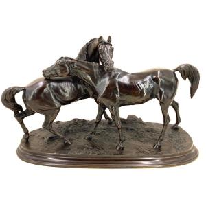 Accolade N°2 (group Of Arabian Horses) - Bronze By Pierre-jules Mêne (1810 - 1879)