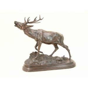 Roaring Stag - Bronze By Isidore Bonheur (1827 - 1901)