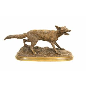 Panting Fox - Bronze By Pierre-jules Mêne (1810 - 1879)