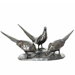 Three Pheasants - Bronze By Otto Poertzel (1876 - 1963)