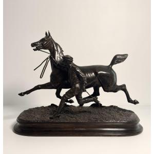 Horse In Training With Its Lad - Bronze By Arthur Du Passage (1838 - 1909)