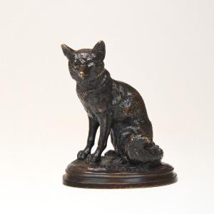 Renard assis- Bronze de Edouard Delabrièrre (1829 - 1912)