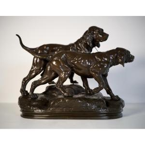 Deux chiens de chasse - Bronze de Charles Valton (18451-1918)