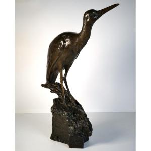 Le héron (échassier) - Bronze de Maximilien Fiot (1886-1953)