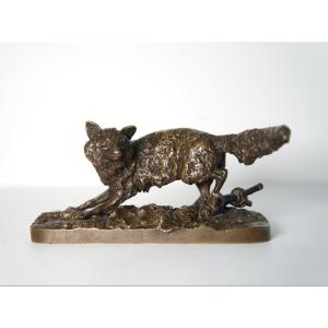Renard à la barrière - Sculpture en bronze de Pierre-Jules Mêne (1810-1879)
