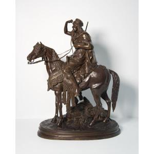 Arabian Horseman - Orientalist Bronze Sculpture Based On A Work By Ferdinand Pautrot (1832–1874)