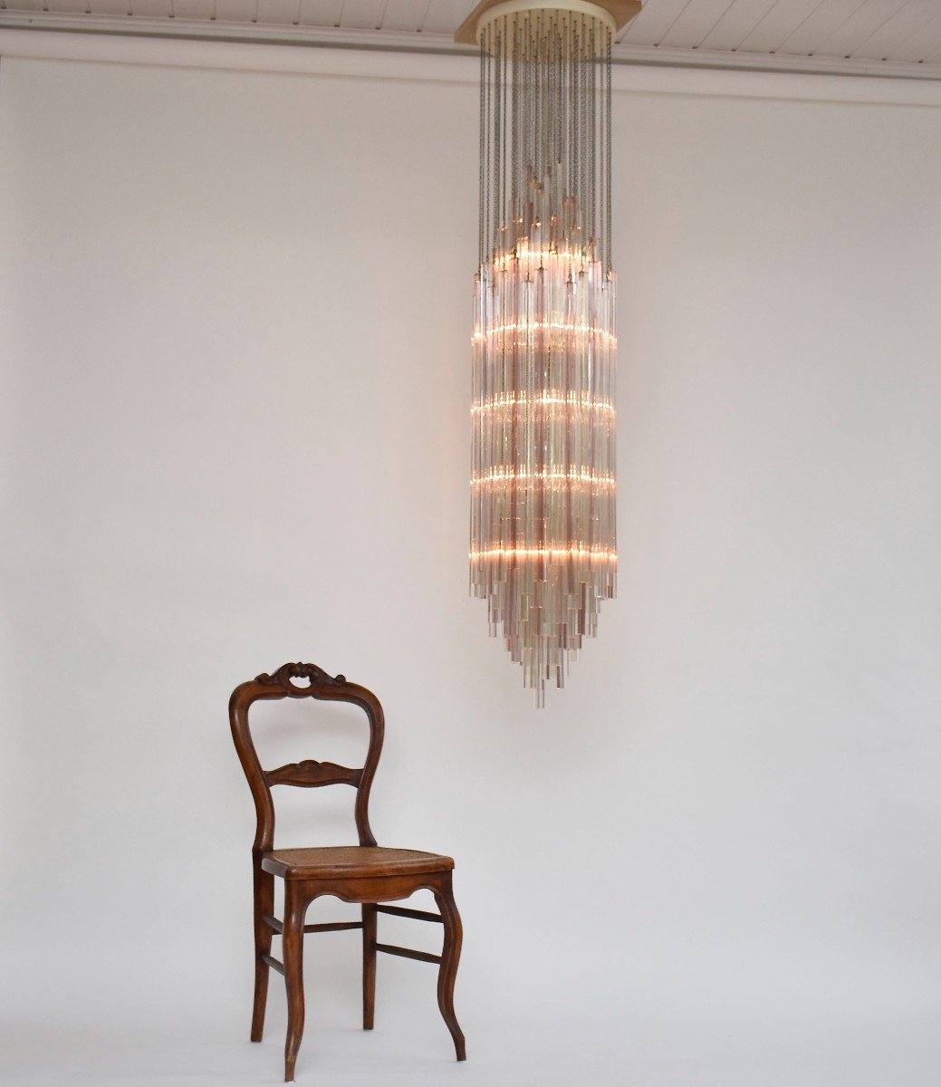 Large Mid-century Murano Chandelier By Venini-photo-4