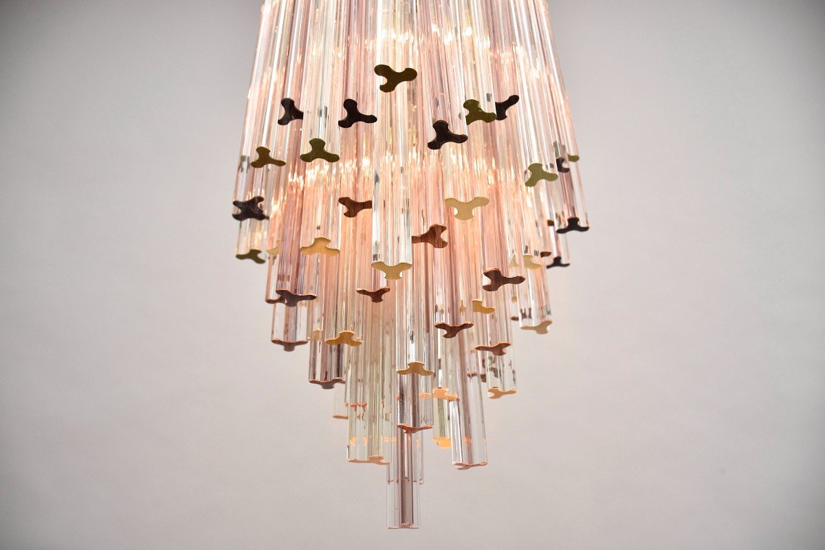 Large Mid-century Murano Chandelier By Venini-photo-2