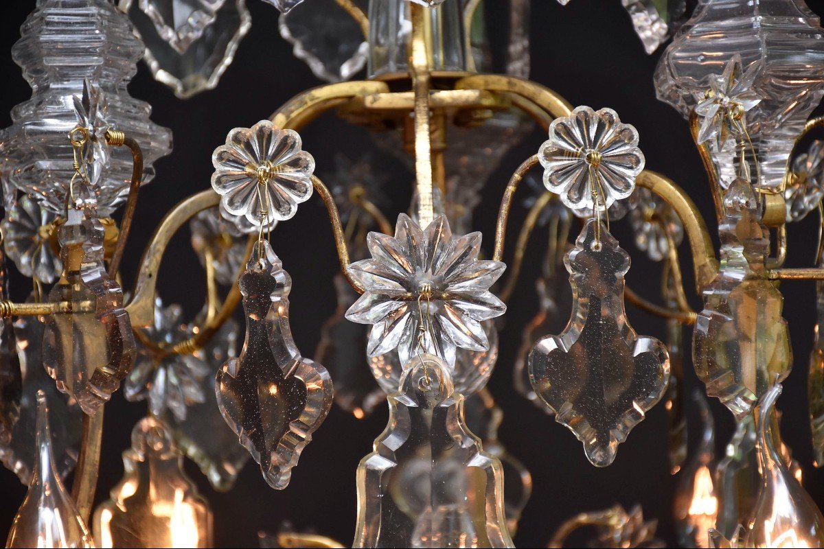 Grand Lustre Cage En Bronze Doré Et Cristal, époque Louis XV-photo-3