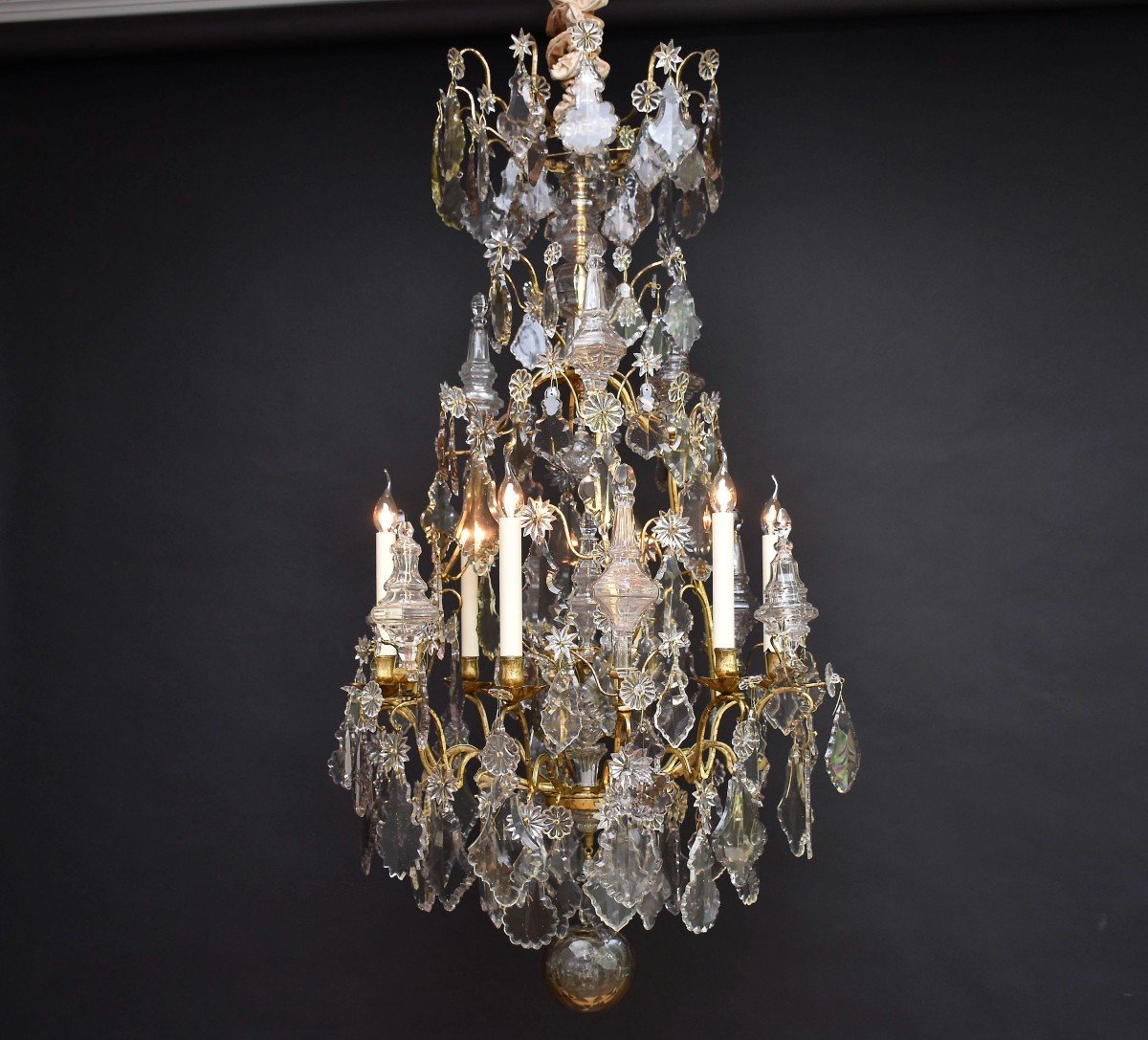 Grand Lustre Cage En Bronze Doré Et Cristal, époque Louis XV-photo-6