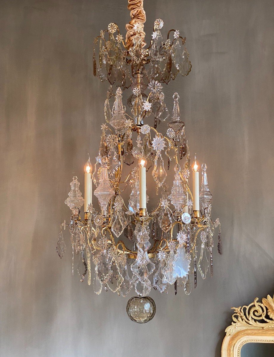 Grand Lustre Cage En Bronze Doré Et Cristal, époque Louis XV-photo-8