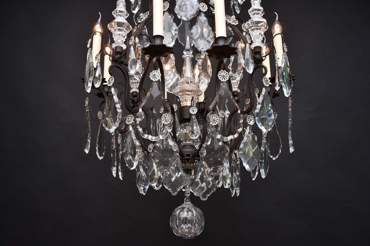 Large Cage Chandelier In Bronze And Crystal By Baccarat Louis XV Style-photo-2