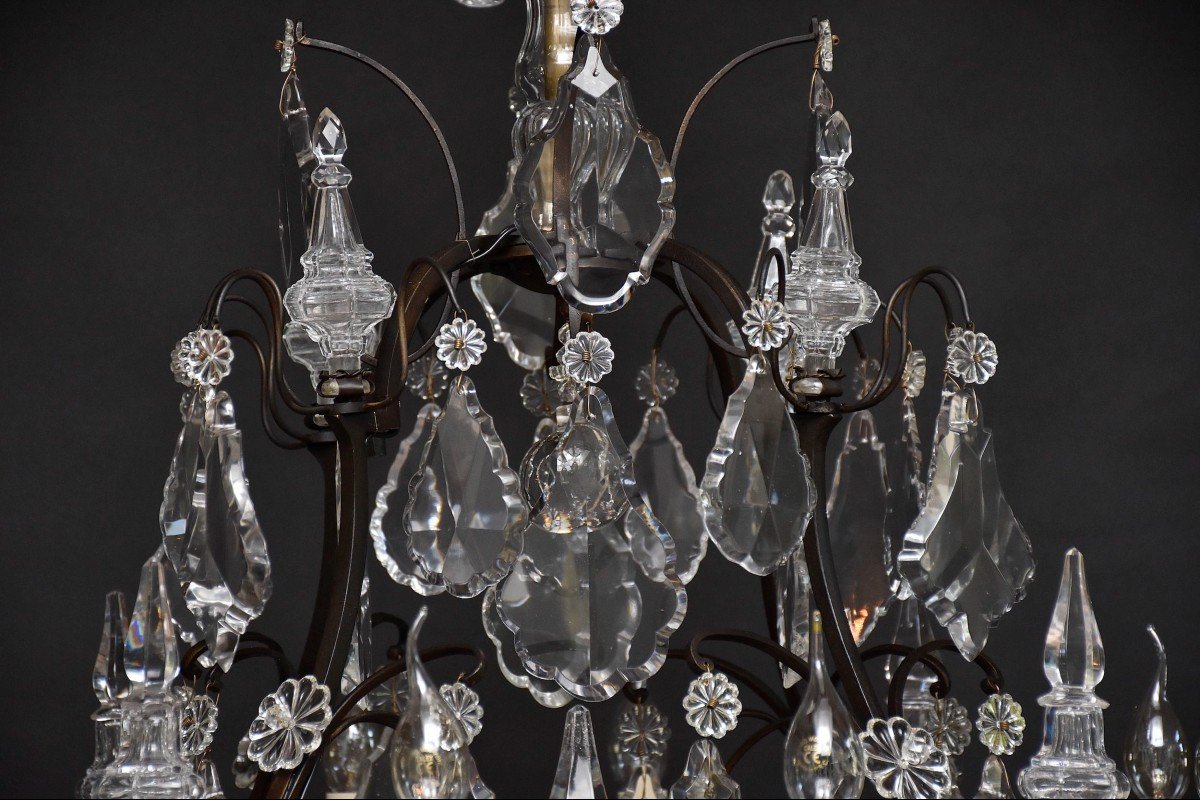 Large Cage Chandelier In Bronze And Crystal By Baccarat Louis XV Style-photo-3