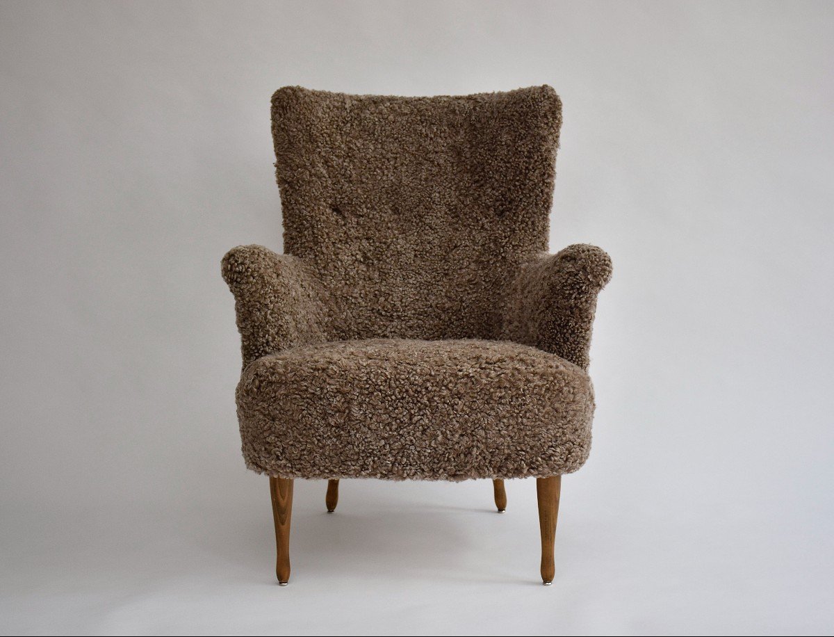 Fauteuil Moderne Scandinave "stora Furulid" en mouton De Carl Malmsten-photo-2