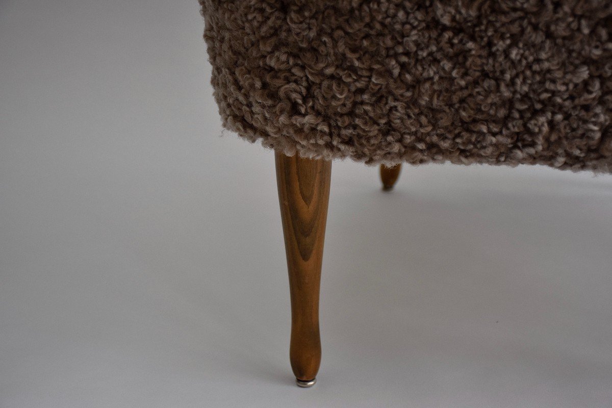 Modern Scandinavian Armchair "stora Furulid" In Sheepskin Upholstery By Carl Malmsten-photo-3