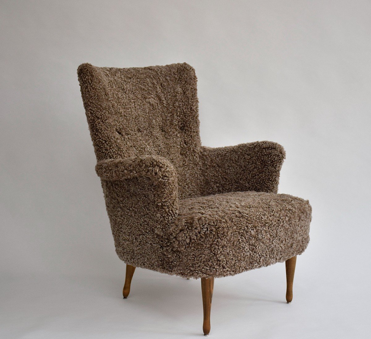 Modern Scandinavian Armchair "stora Furulid" In Sheepskin Upholstery By Carl Malmsten-photo-4