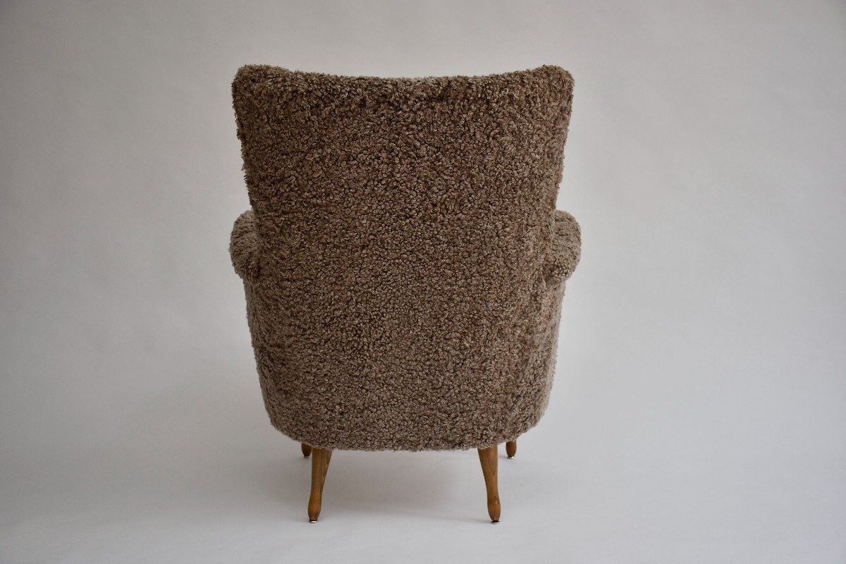 Modern Scandinavian Armchair "stora Furulid" In Sheepskin Upholstery By Carl Malmsten-photo-2
