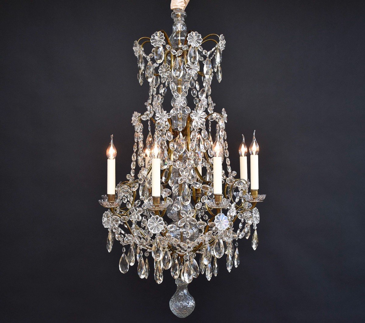 Lustre En Laiton Et Cristal De Style Rococo Du 19e Siècle