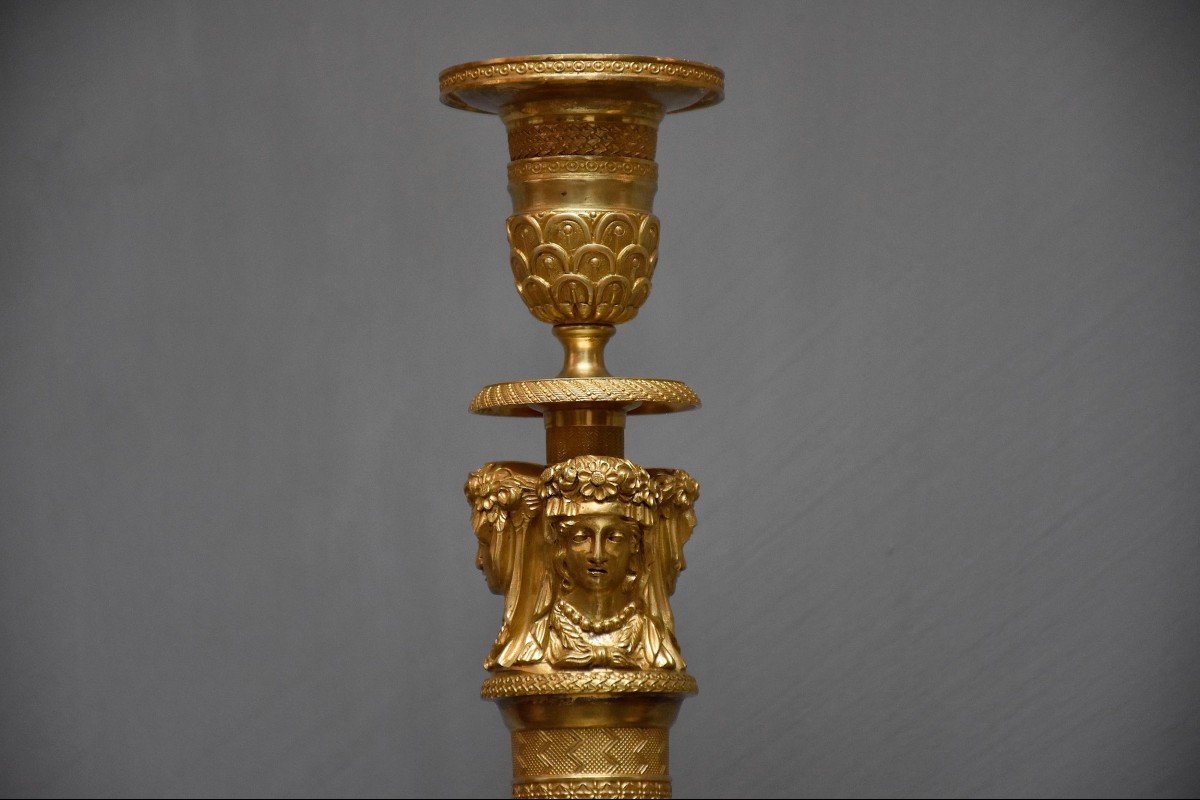 Une Paire De Bougeoirs En Bronze Doré, 19e Siècle-photo-2