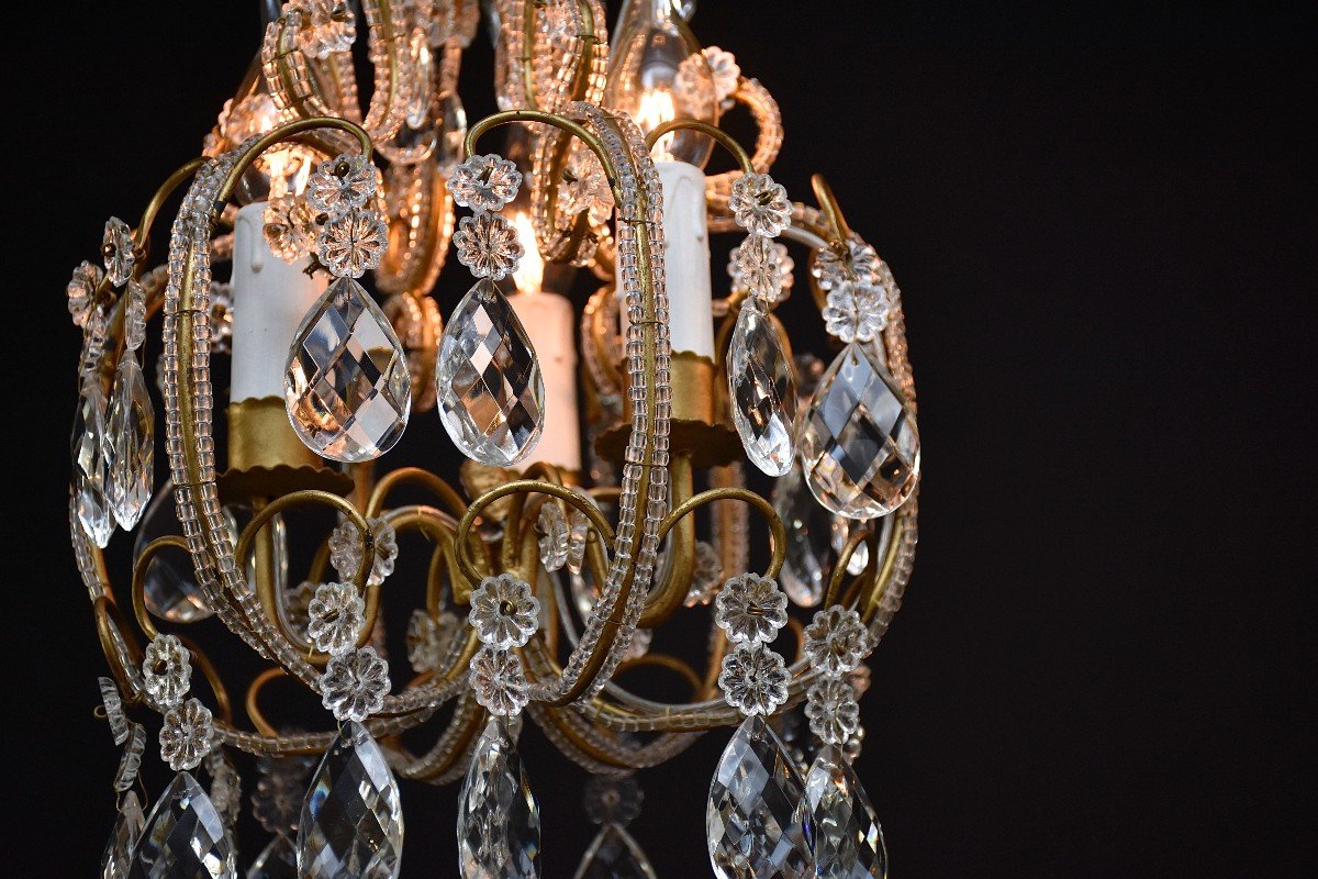 Pair Of Italian Beaded Crystal Chandeliers-photo-3