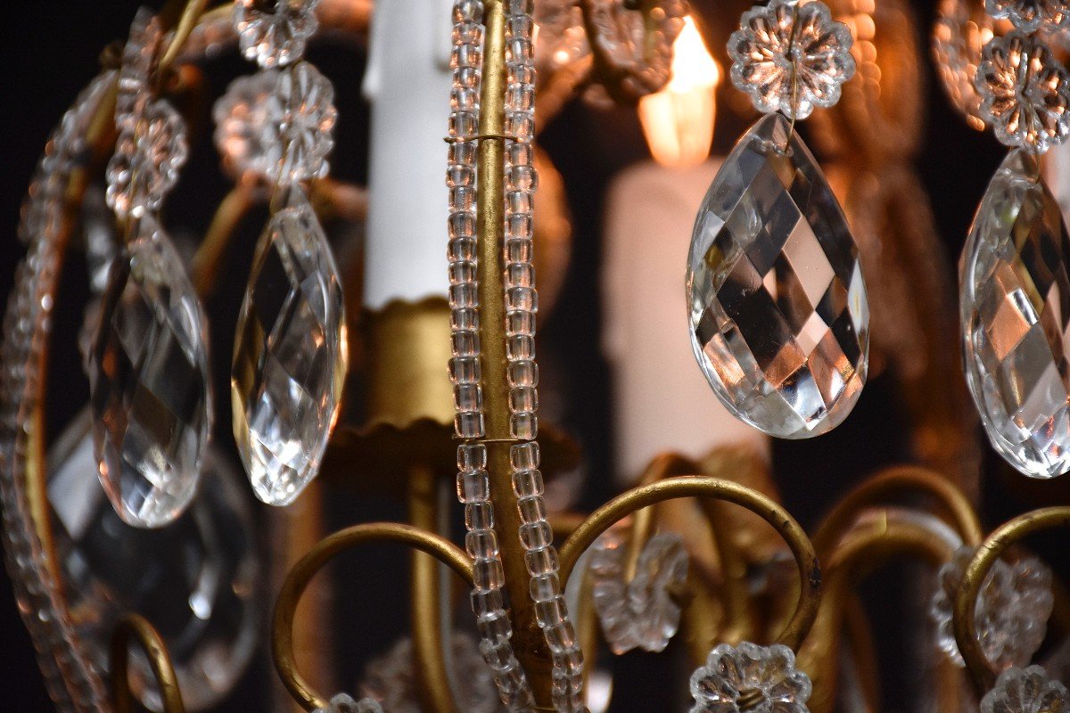 Pair Of Italian Beaded Crystal Chandeliers-photo-4