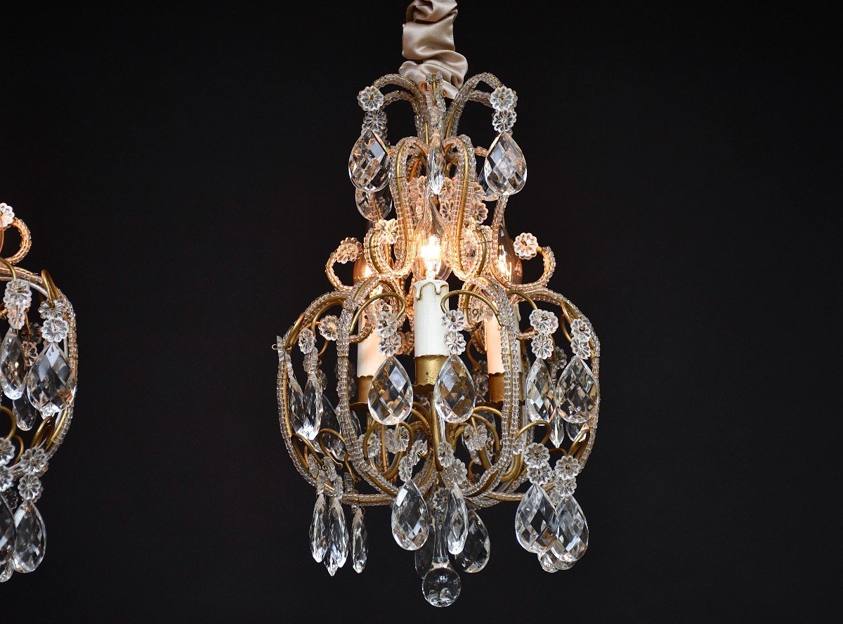 Pair Of Italian Beaded Crystal Chandeliers-photo-1
