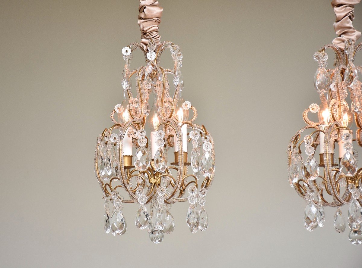 Pair Of Italian Beaded Crystal Chandeliers-photo-3