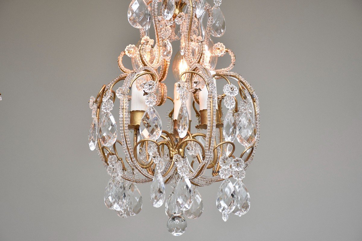 Pair Of Italian Beaded Crystal Chandeliers-photo-4