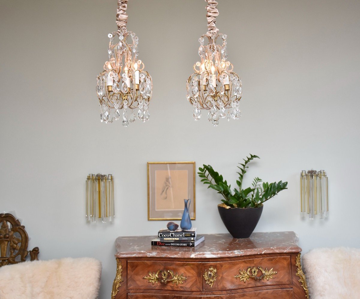 Pair Of Italian Beaded Crystal Chandeliers-photo-5
