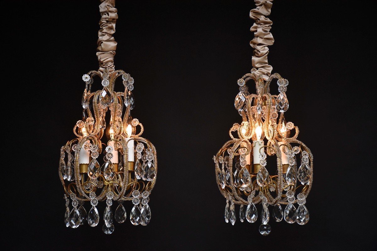 Pair Of Italian Beaded Crystal Chandeliers