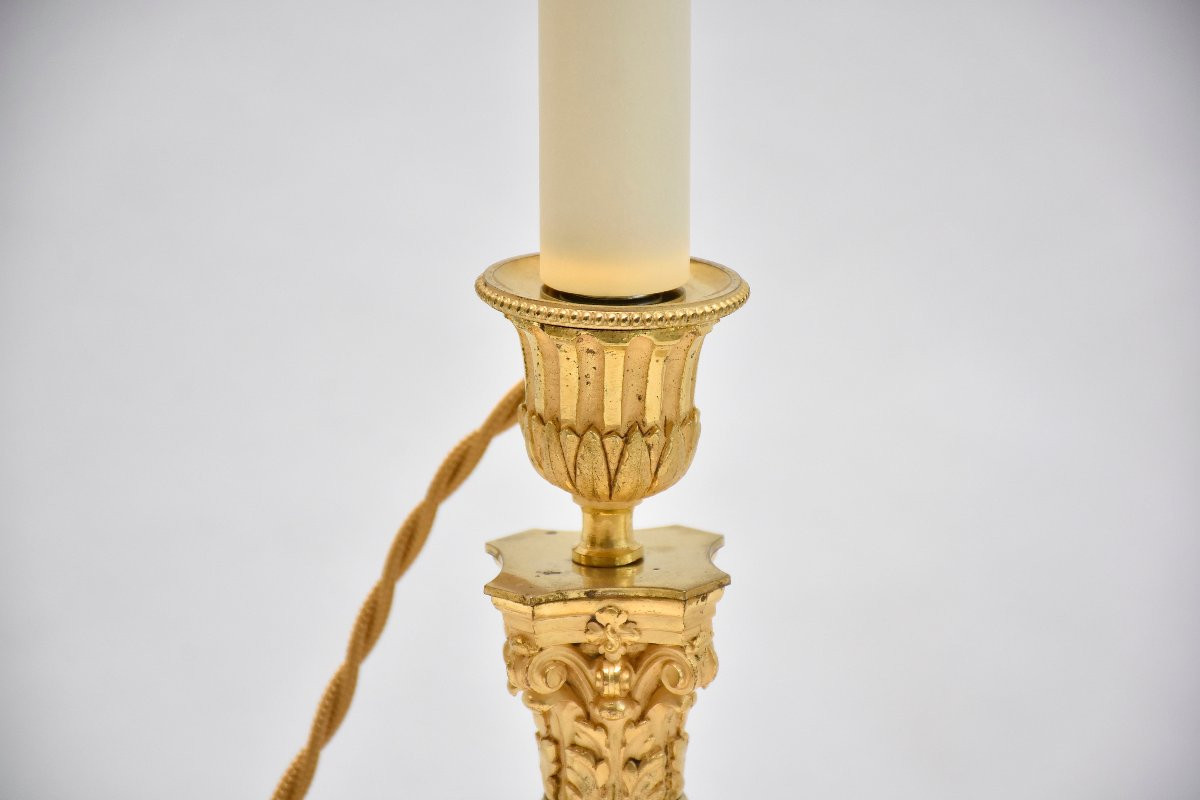 Pair Of Louis XVI Style Gilt Bronze And Marble Candelabras With Putti, 19th Century-photo-1