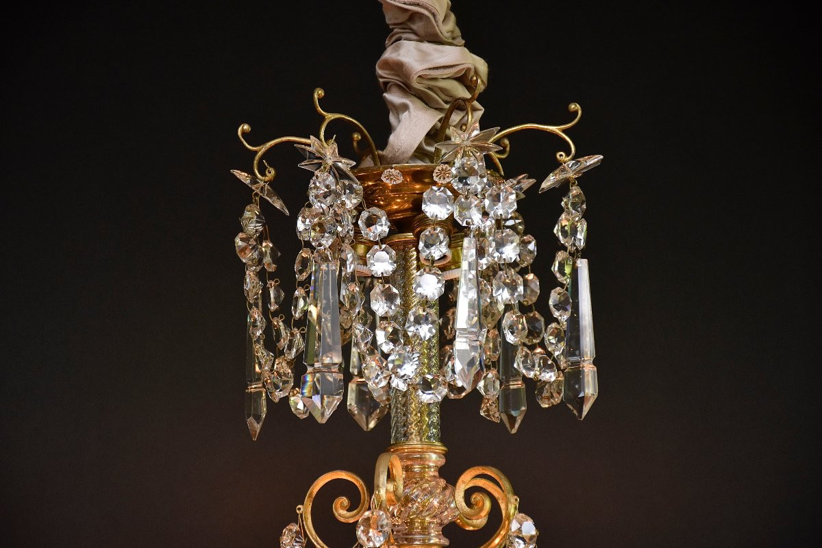 Lustre En Bronze Doré Et Cristal De Style Louis XVI-photo-3
