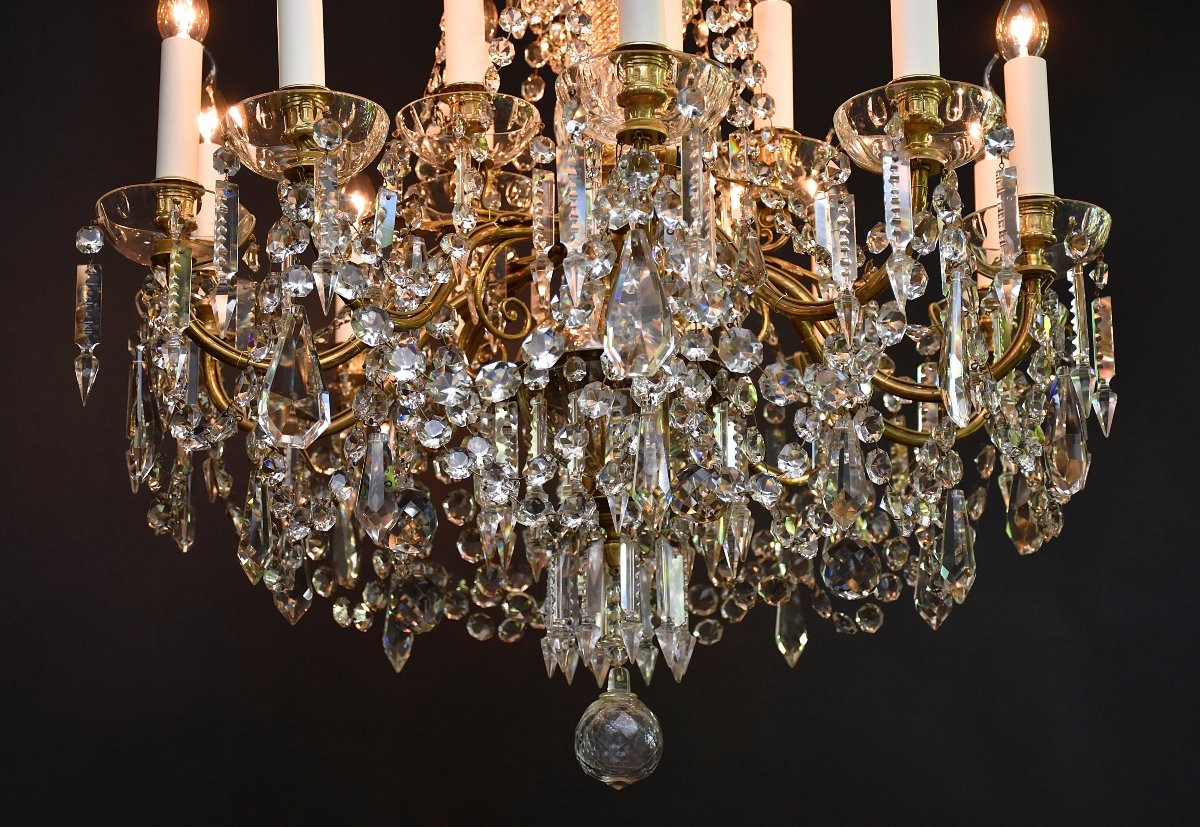 Lustre En Bronze Doré Et Cristal De Style Louis XVI-photo-4